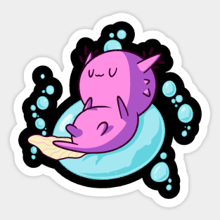 cute axolotl relaxing in a bubble bath Sticker